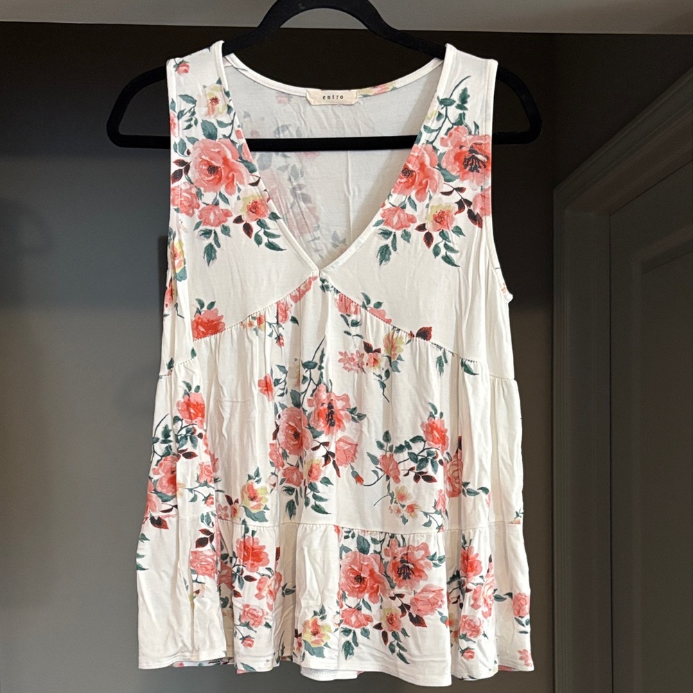Entro Floral Tank Top - White and Pink